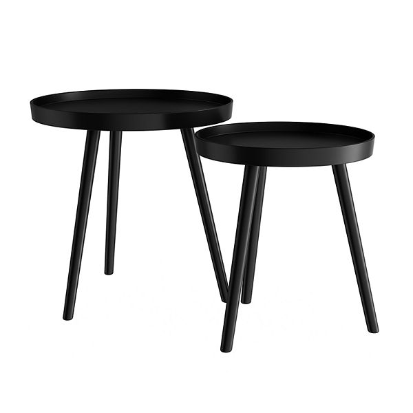 Lavish Home Circular Raised Tray Top Nesting End Tables