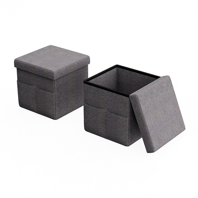 Lavish Home 2 Foldable Storage Cubes with Pockets, Grey