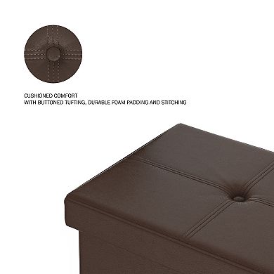 Lavish Home Large Faux Leather Foldable Storage Bench Ottoman