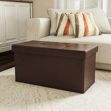 Lavish Home Large Faux Leather Foldable Storage Bench Ottoman