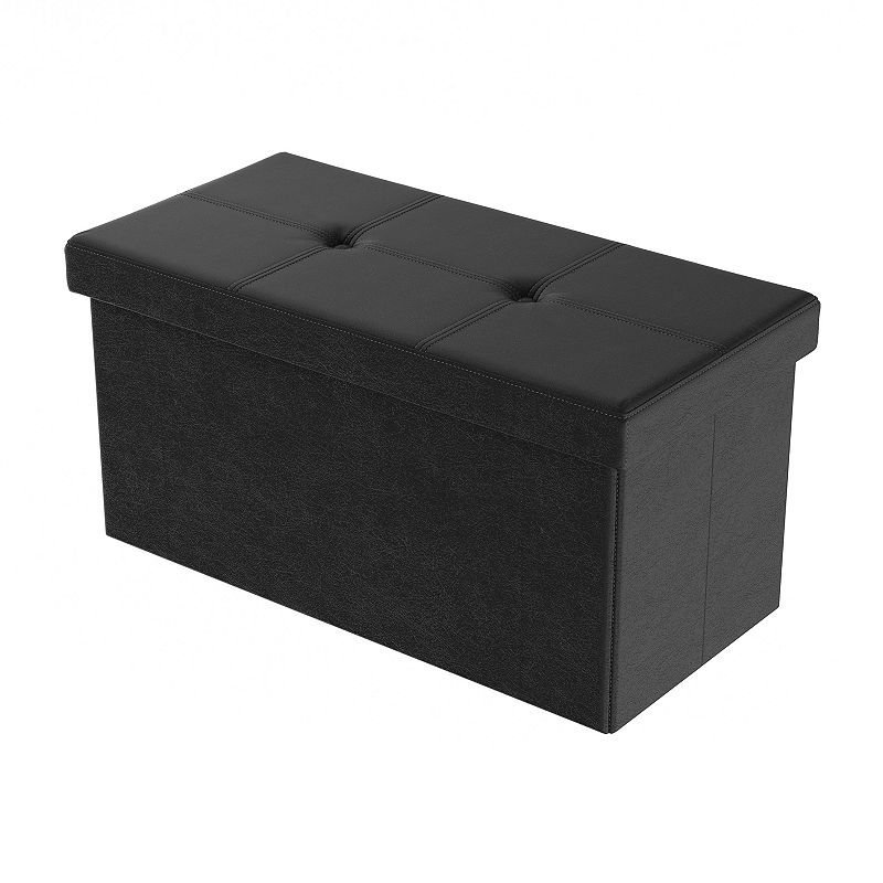 Lavish Home Large Faux Leather Foldable Storage Bench Ottoman, Black