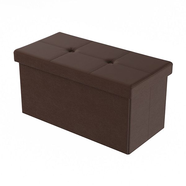 Lavish Home Large Faux Leather Foldable Storage Bench Ottoman - Brown