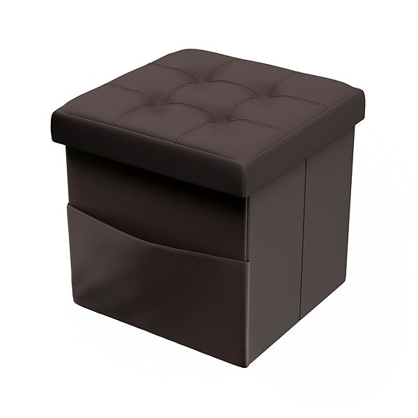 Lavish Home Foldable Faux Leather, Large Square Leather Ottoman With Storage Box