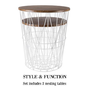 Lavish Home Round Metal Basket Storage Nesting End Tables