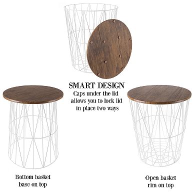 Lavish Home Round Metal Basket Storage Nesting End Tables