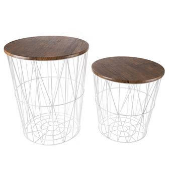 Lavish Home Round Metal Basket Storage Nesting End Tables