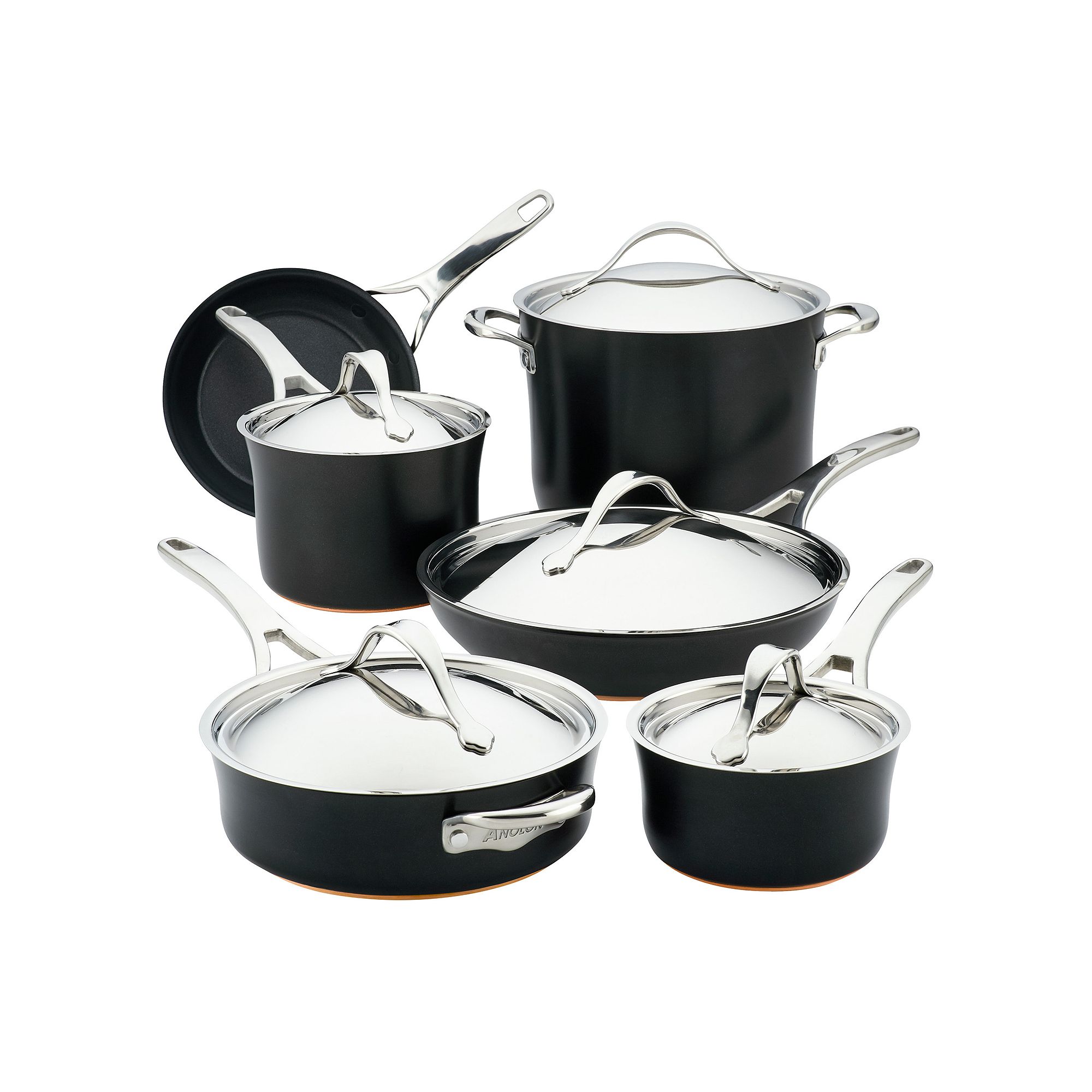 Anolon Nouvelle 11-pc. Copper Luxe Hard-Anodized Nonstick Cookware Set, Bla