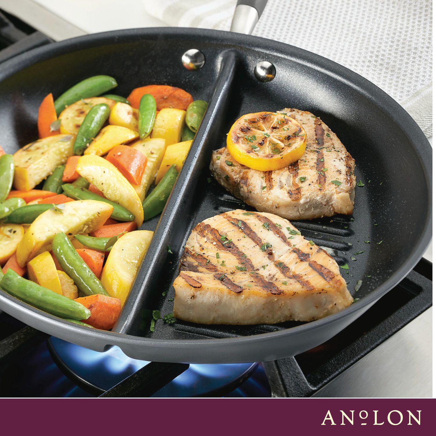 Anolon Advanced Home Doppelbrenner Grillplatte – 25,4 X 45,7 Cm, Harteloxiert, Indigo