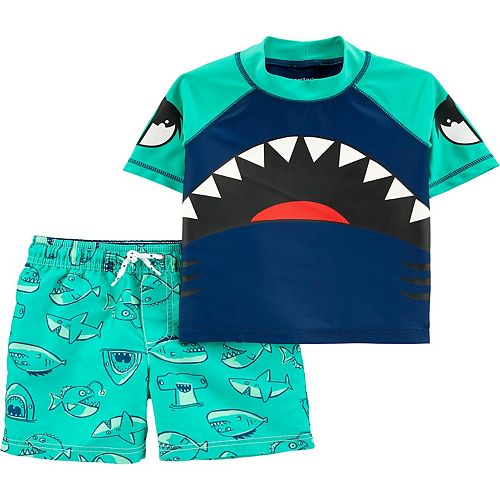 Toddler Boy Carter's 2Piece Shark Rash Guard Top & Swim Trunks Set