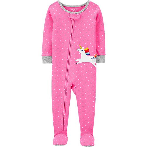 Toddler Girl Carter's Unicorn Polka Dot Zip Footed Pajamas
