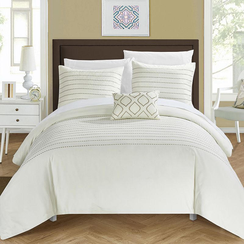 Chic Home Bea 8-pc. Duvet Cover, Decorative Pillow & Sheet Set, Beig/Green,