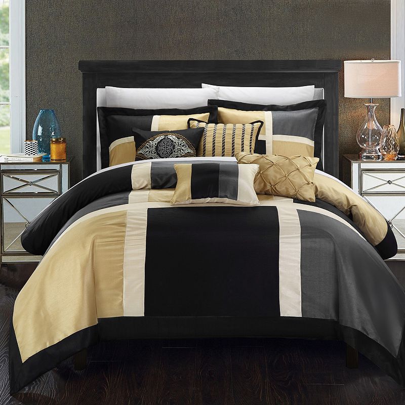 Chic Home Alleta 11-pc. Comforter, Decorative Pillow & Sheet Set, Black, Qu