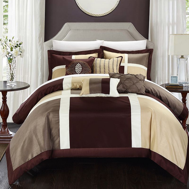 Chic Home Alleta 11-pc. Comforter, Decorative Pillow & Sheet Set, Brown, Qu