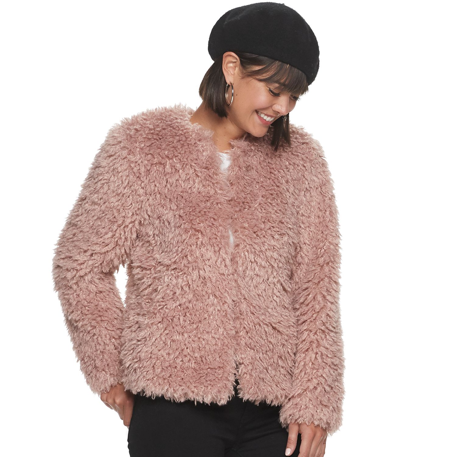 kohls black fur coat