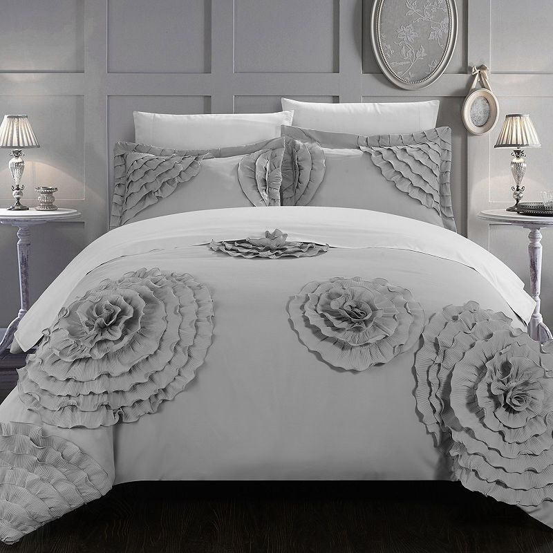 53267191 Chic Home Birdy 7-pc. Duvet Cover & Sheet Set, Sil sku 53267191