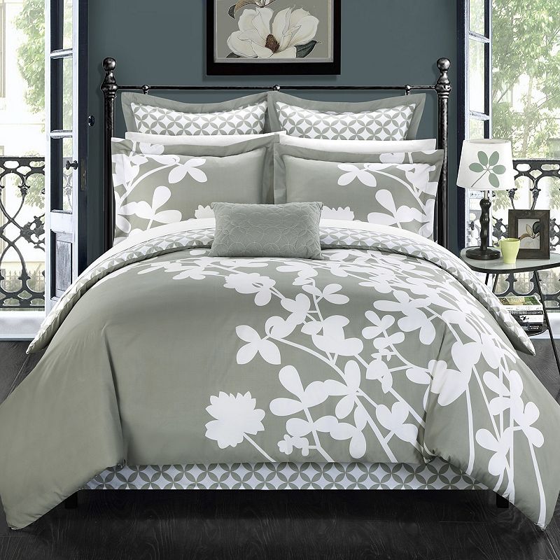 Chic Home Iris 11-pc. Comforter, Decorative Pillow & Sheet Set, Grey, King