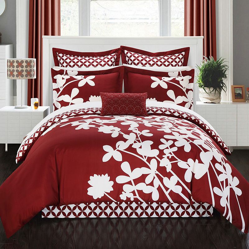 Chic Home Iris 11-pc. Comforter, Decorative Pillow & Sheet Set, Red, Queen