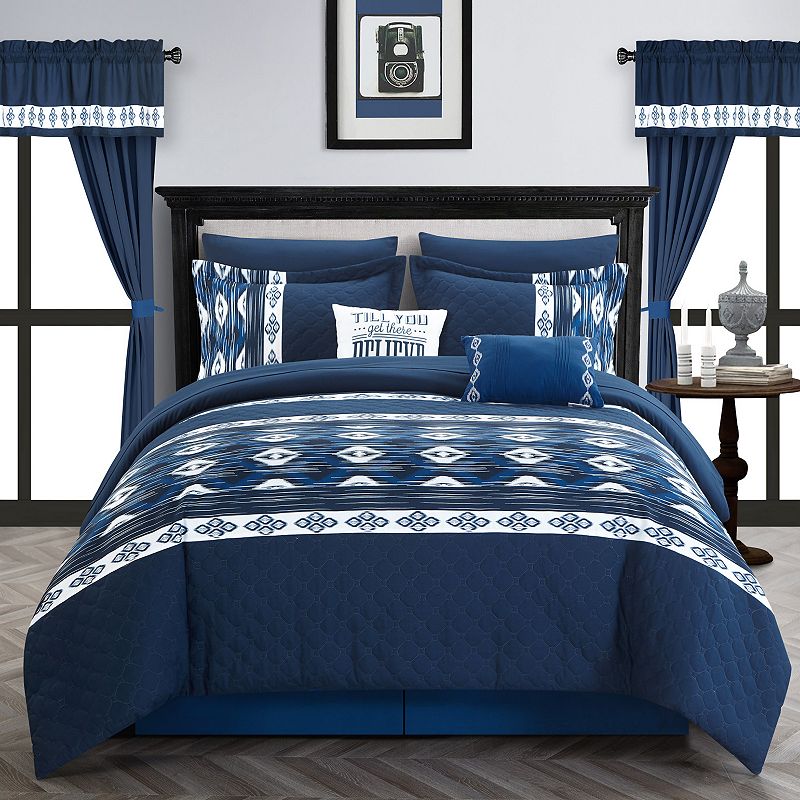 Chic Home Safforn 20-pc. Comforter, Window Treatment & Sheet Set, Blue, Kin