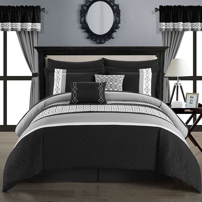 Chic Home Katrin 20-pc. Comforter, Window Treatment & Sheet Set, Black, Kin