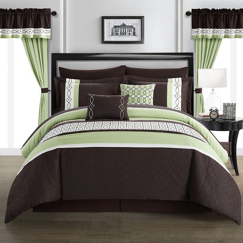 Chic Home Katrin 20-pc. Comforter, Window Treatment & Sheet Set, Green, Kin