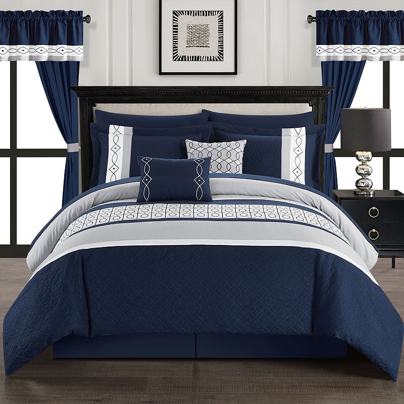 Chic Home Katrin 20-pc. Comforter, Window Treatment & Sheet Set, Blue, Quee