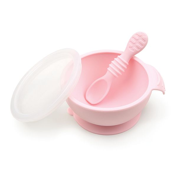 Bumkins Pink Silicone Baby Bowl and Spoon Set