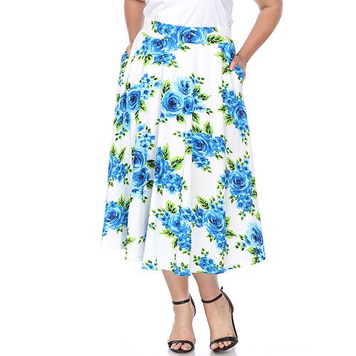 Plus Size White Mark Flare Midi Skirts