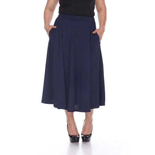 Plus Size White Mark Flare Midi Skirts