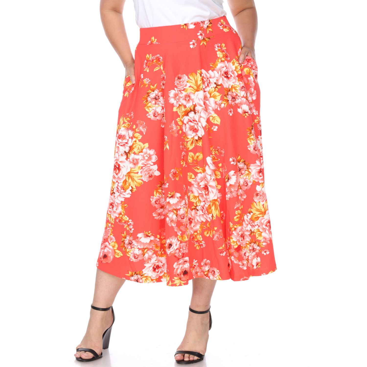 plus size white midi skirt