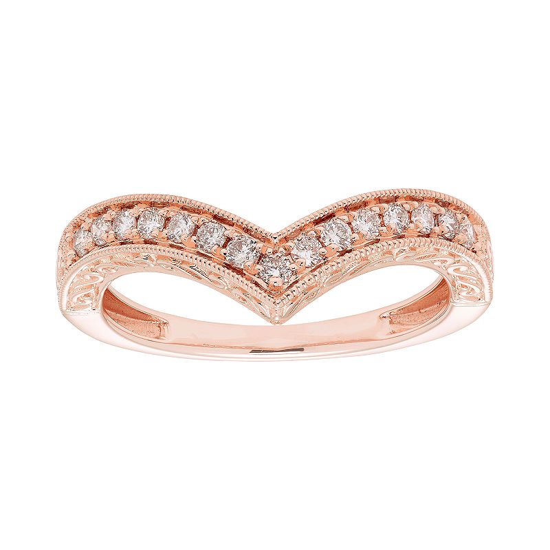 14k Gold 1/4 Carat T.W. IGL Certified Diamond Chevron Ring, Womens, Size: 