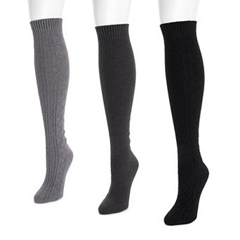 Women's MUK LUKS Knee High Sweater Knit Socks 3-Pack