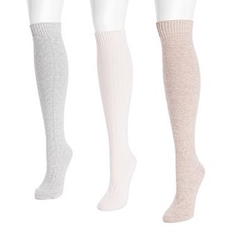Women's MUK LUKS Knee High Sweater Knit Socks 3-Pack
