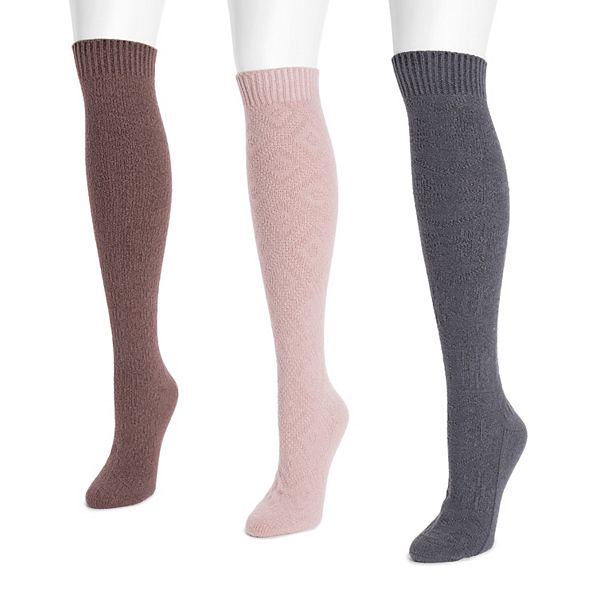 Women's MUK LUKS Knee High Sweater Knit Socks 3-Pack