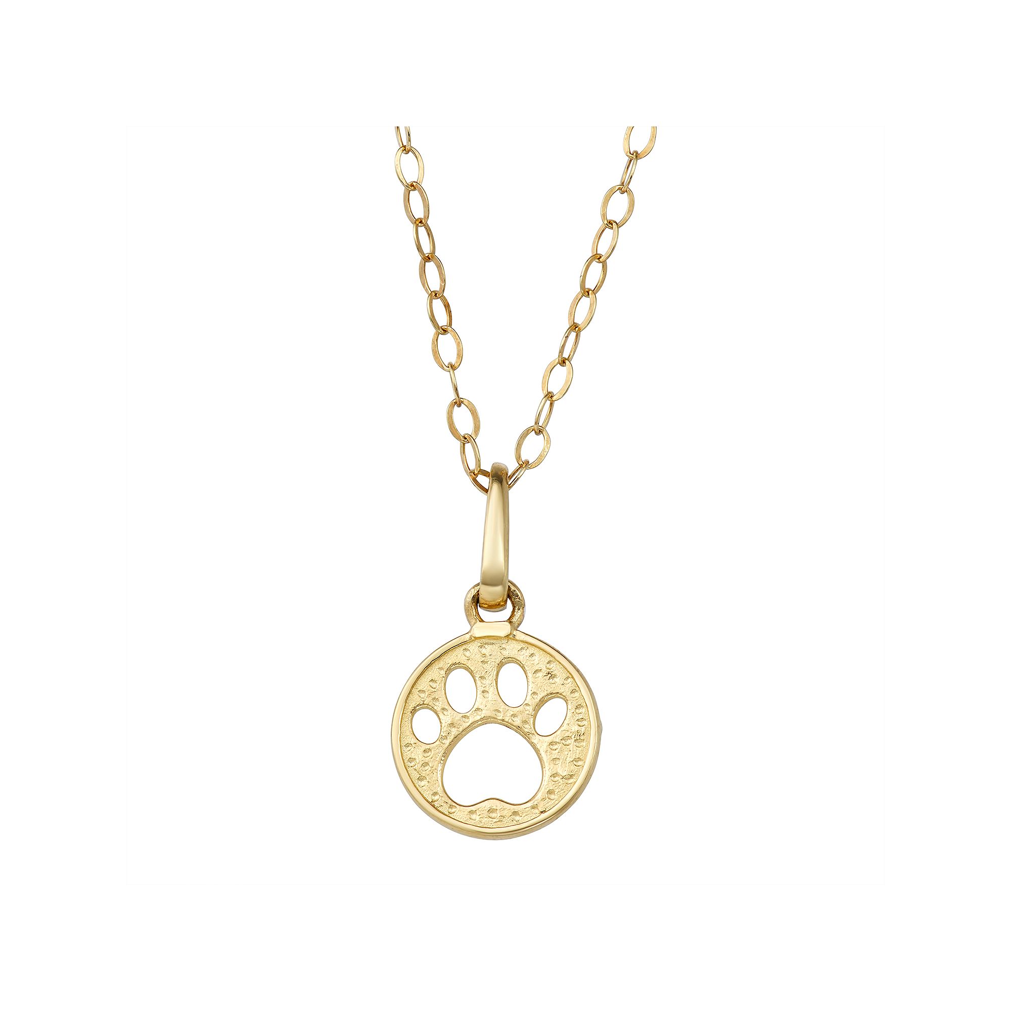 Charming Girl Kids 14k Gold Paw Print Pendant Necklace, Girls, Size: 15