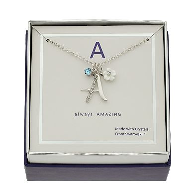 Brilliance Mother-of-Pearl Flower & Initial Pendant Necklace