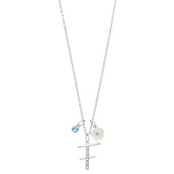 Brilliance Mother-of-Pearl Flower & Initial Pendant Necklace