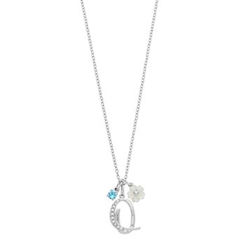 Brilliance Mother-of-Pearl Flower & Initial Pendant Necklace