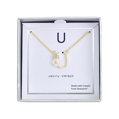 Brilliance Mother-of-Pearl Flower Initial Pendant Necklace