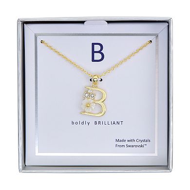 Brilliance Mother-of-Pearl Flower Initial Pendant Necklace