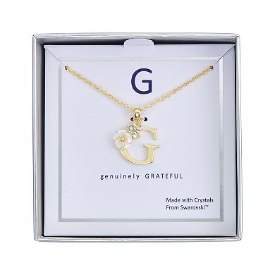 Brilliance Mother-of-Pearl Flower Initial Pendant Necklace