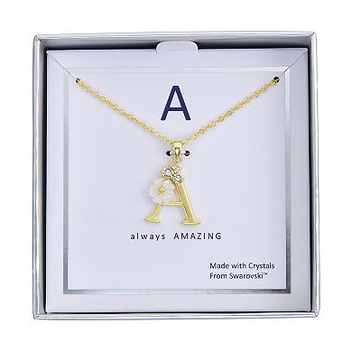 Brilliance Mother-of-Pearl Flower Initial Pendant Necklace