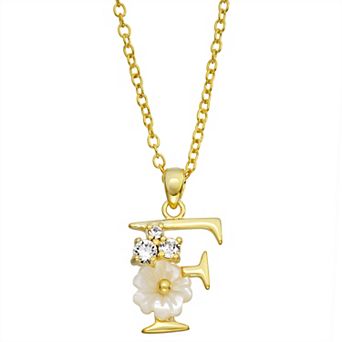 Brilliance Mother-of-Pearl Flower Initial Pendant Necklace