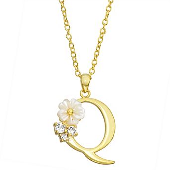 Brilliance Mother-of-Pearl Flower Initial Pendant Necklace