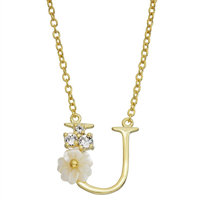 Brilliance Mother-of-Pearl Flower Initial Pendant Necklace, Womens, Size:
