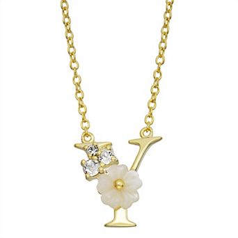 Brilliance Mother-of-Pearl Flower Initial Pendant Necklace