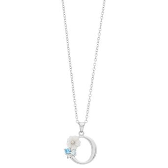 Brilliance Mother-of-Pearl Flower Initial Pendant Necklace