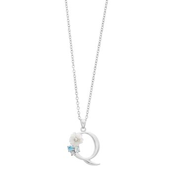 Brilliance Mother-of-Pearl Flower Initial Pendant Necklace