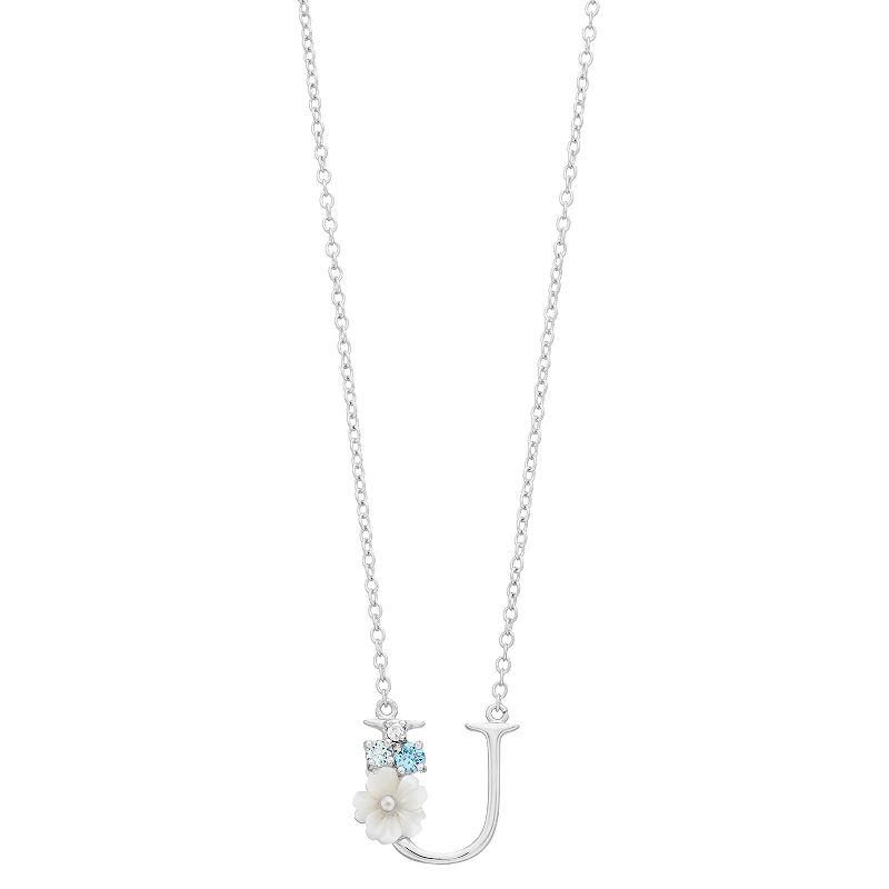 Brilliance Mother-of-Pearl Flower Initial Pendant Necklace, Womens, Size: