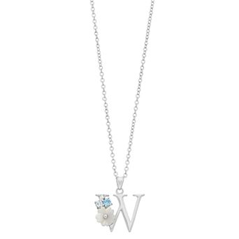 Brilliance Mother-of-Pearl Flower Initial Pendant Necklace