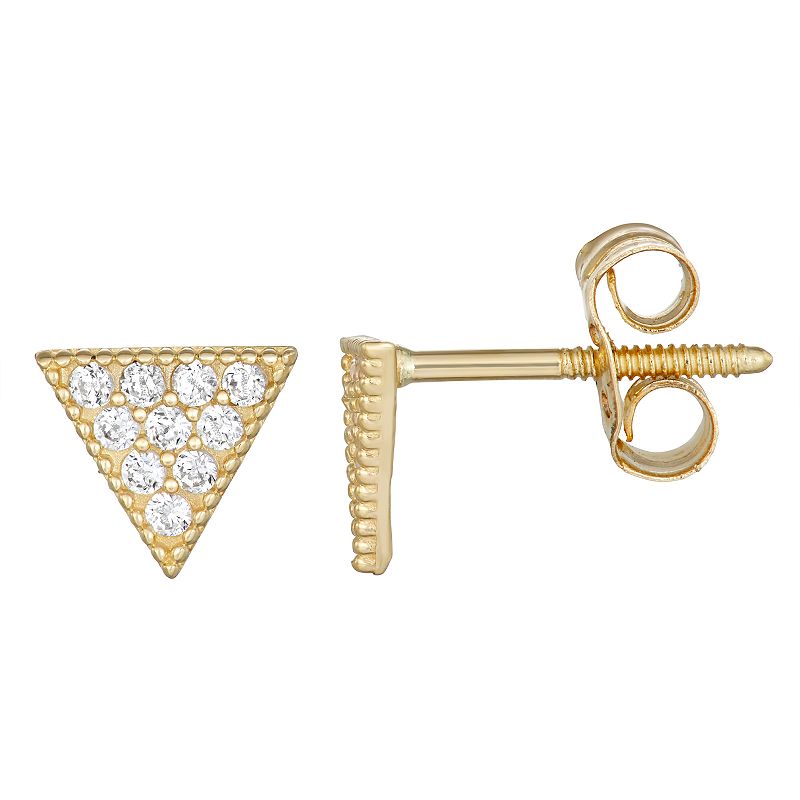 Charming Girl 14K Gold Cubic Zirconia Triangle Stud Earring, Girls, White